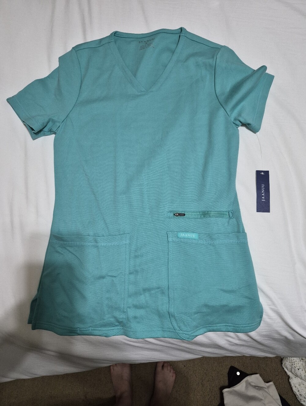 Jaanuu Women's V-Neck Scrub Top in Seafoam